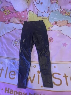Black Faux Leather Girls' Leggings - Kids Bottoms
